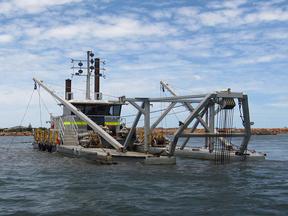 Cutter suction dredge in the water
